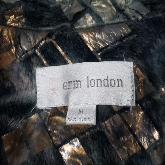 Erin London Faux Fur Vest Size Medium Gray Gold Metallic Abstract Print Full Zip - Picture 12 of 14